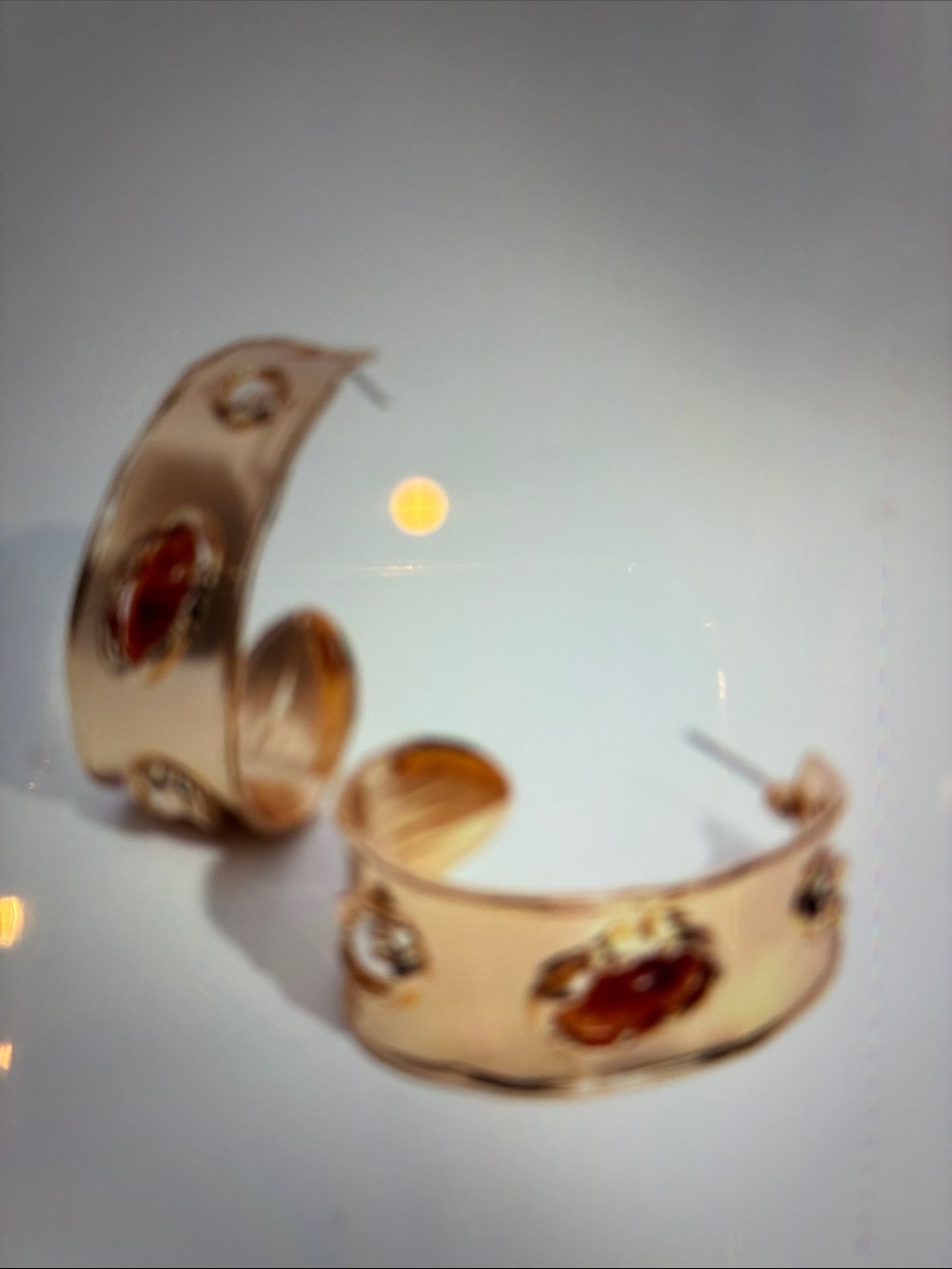 Gold Hoop Earrings with Amber Accents by